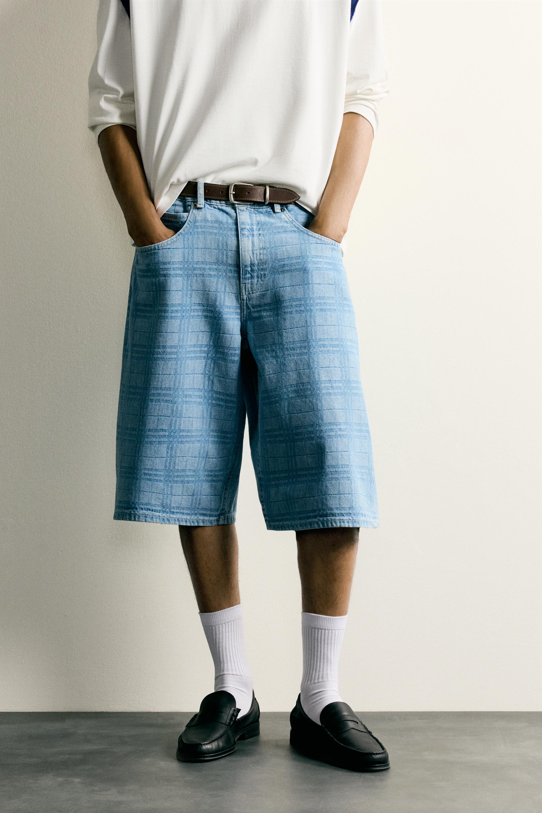PRINTED WASHED DENIM JORTS